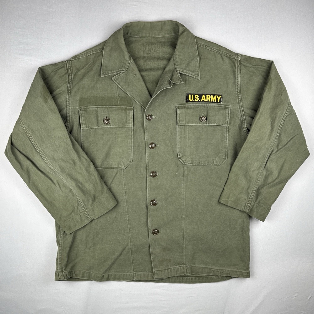 Vintage US Army OG-107 Utility Shirt Cotton Sateen Vietnam Era Military Uniform
